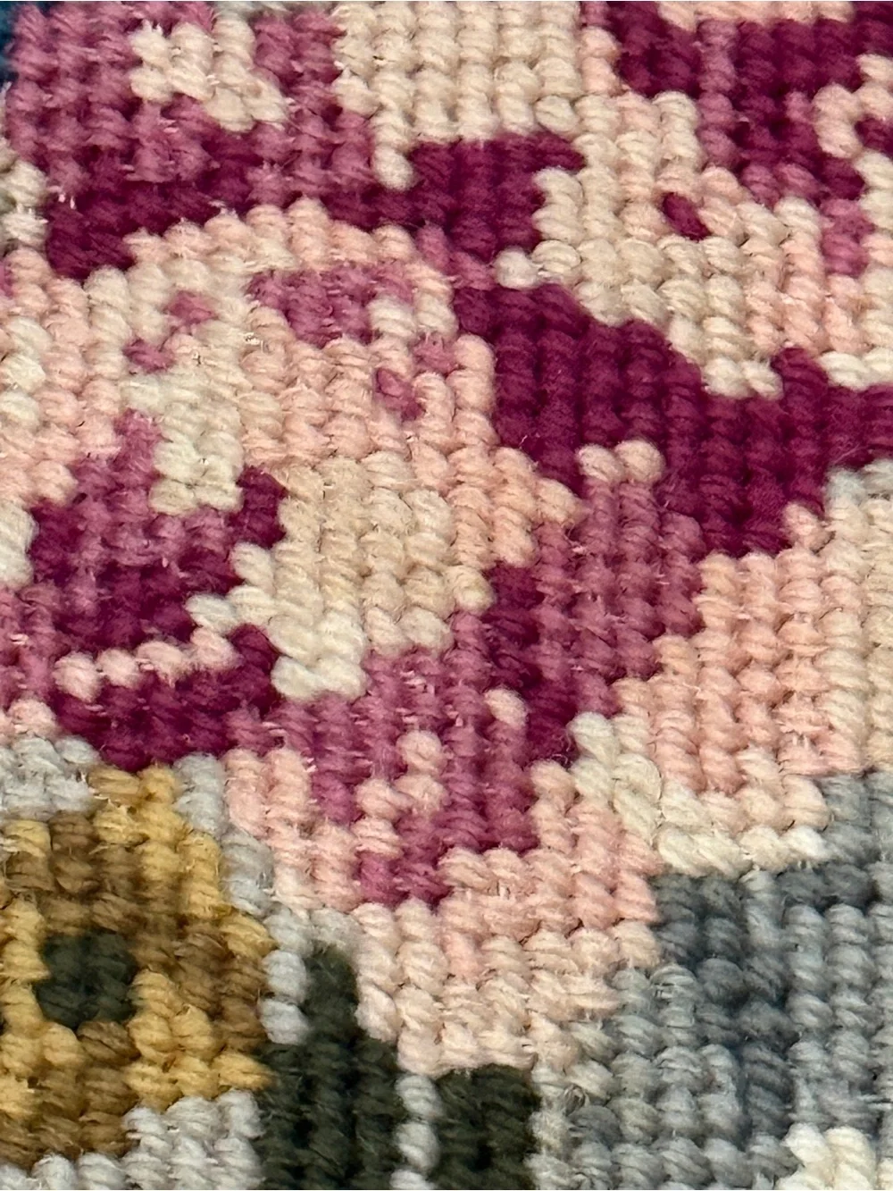 Vintage Floral Needlepoint Lumbar Throw Pillow 16x12 Roses Bouquet Cottagecore